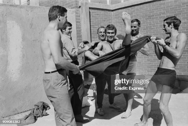 British boxer Chris Finnegan celebrates his victory after winning the Olympic Gold Medal, representing Great Britain as a Middleweight, Mexico City,...