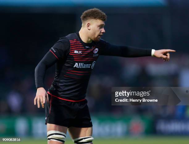 Nick Isiekwe of Saracens during the European Rugby Champions Cup match between Saracens and Northampton Saints at Allianz Park on January 20, 2018 in...