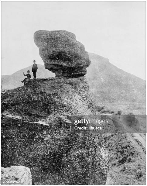 antique photograph of world's famous sites: pulpit rock, echo canyon, utah - pulpit rock stock illustrations