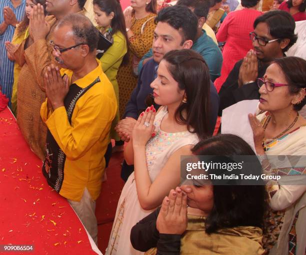 Divya Khosla Kumar and Tani Basu at the Saraswati Puja celebrations at Anurag Basus house in Mumbai.
