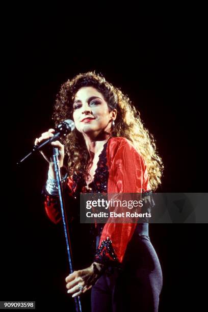 Gloria Estefan performing with Miami Sound Machine at Radio City Music Hall in New York City on July 25, 1988.