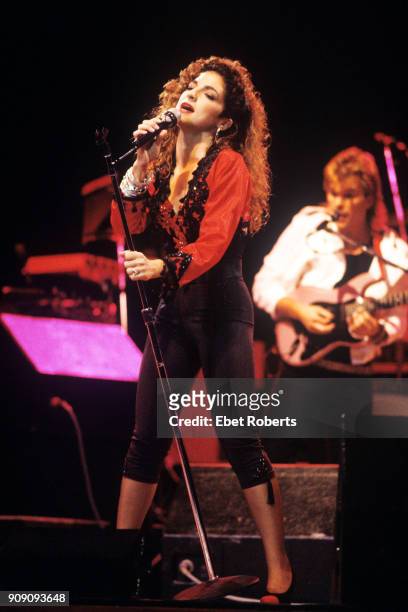 Gloria Estefan performing with Miami Sound Machine at Radio City Music Hall in New York City on July 25, 1988.