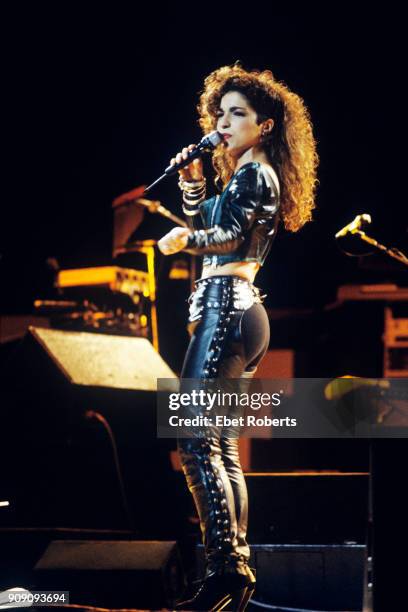 Gloria Estefan performing with Miami Sound Machine at Radio City Music Hall in New York City on July 25, 1988.