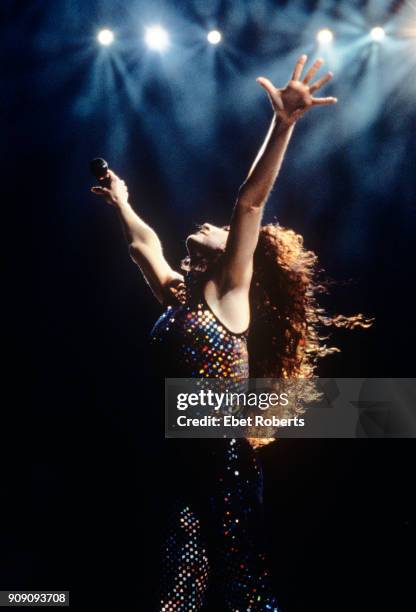 Gloria Estefan performing with Miami Sound Machine at Madison Square Garden in New York City on September 27, 1991.