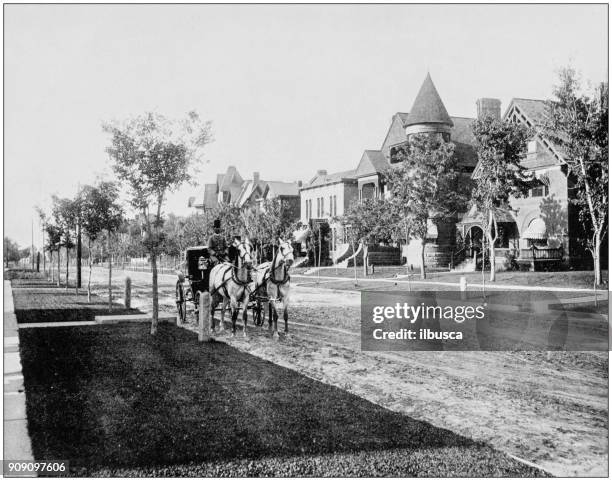 antique photograph of world's famous sites: denver, colorado, sherman avenue - denver skyline stock illustrations
