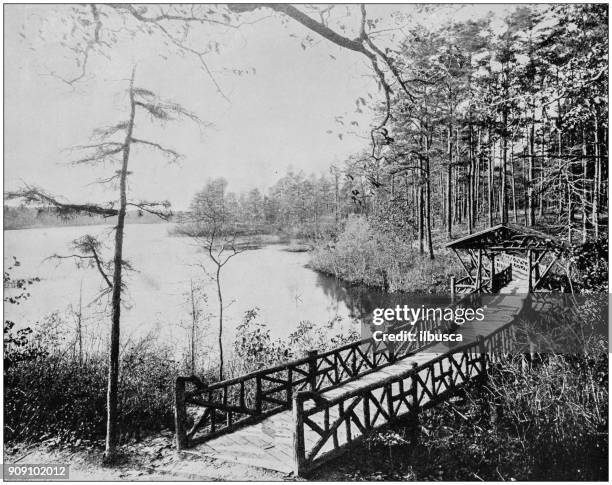 antique photograph of world's famous sites: kissing bridge, lakewood - lakewood colorado stock illustrations