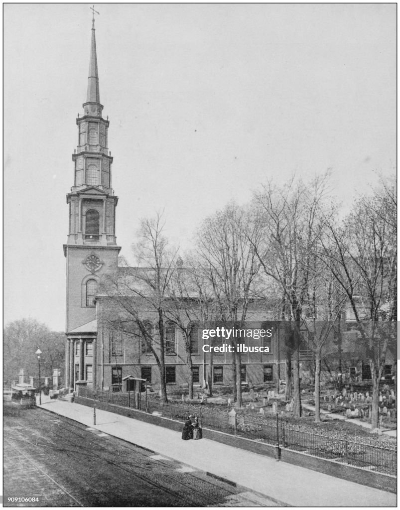 Antique photograph of World's famous sites: Park Street Church, Boston