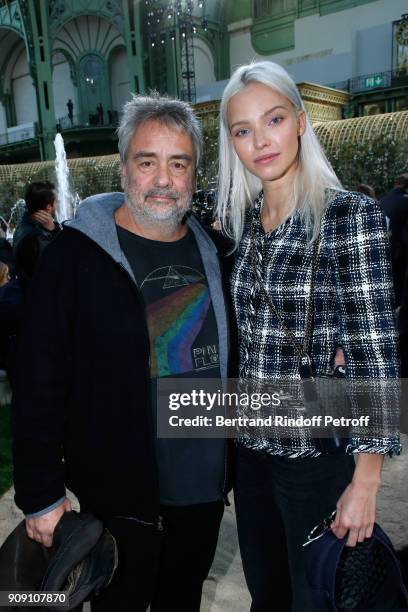 Luc Bessona and Sasha Luss attend the Chanel Haute Couture Spring Summer 2018 show as part of Paris Fashion Week on January 23, 2018 in Paris, France.