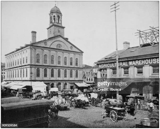 antique photograph of world's famous sites: faneuil hall, boston - market hall stock illustrations