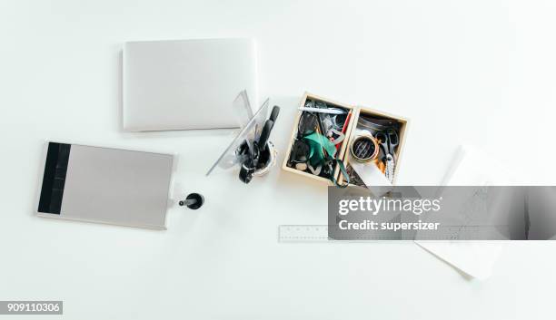 concept photo in designer studio - ruler desk stock pictures, royalty-free photos & images