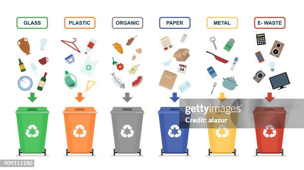 garbage cans isolated on white background. sorting garbage. - rubbish isolated stock illustrations