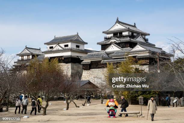 Crowd walk at the front of Matsuyama Castle on January 11, 2018 in Matsuyama,Ehime, Japan.