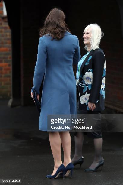 Catherine, Duchess of Cambridge, visits Roe Green Junior School on January 23, 2018 in London, England. The Duchess was there to help launch a...