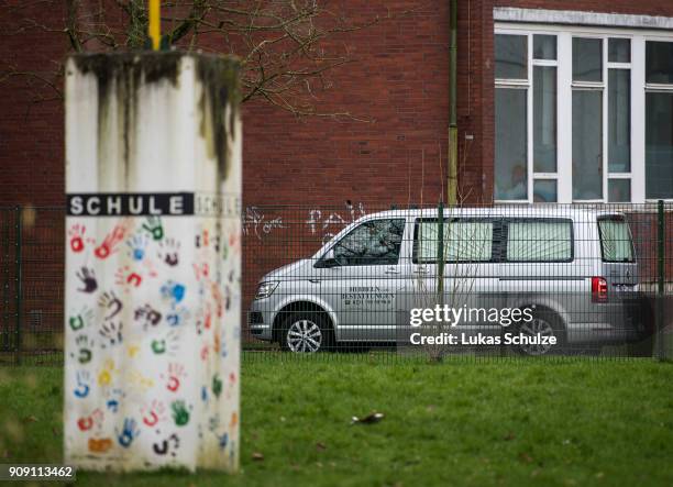 Hearse leaves the Kaethe Kollwitz comprehensive school following the stabbing of a pupil on January 23, 2018 in Luenen, Germany. A 15-year-old pupil...