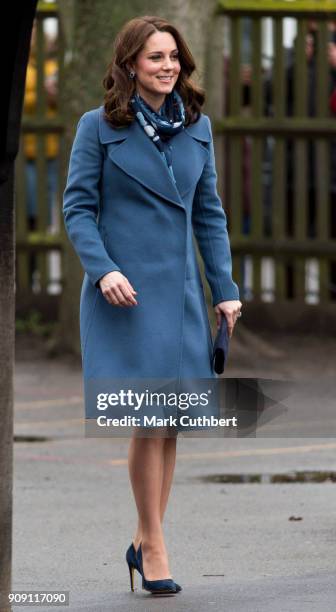 Catherine, Duchess of Cambridge visits Roe Green Junior School on January 23, 2018 in London, England. The Duchess was there to launch a programme...