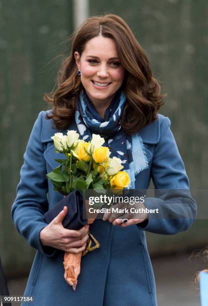 Catherine, Duchess of Cambridge visits Roe Green Junior School on January 23, 2018 in London, England. The Duchess was there to launch a programme...