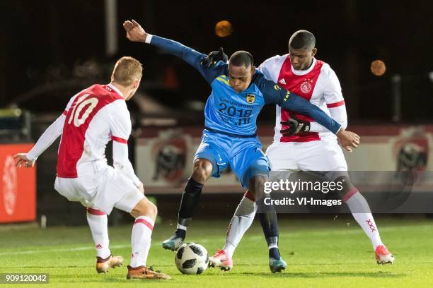 Dani de Wit of Jong Ajax, Alvin Daniels of SC Cambuur, Luis Orejuela of Jong Ajax during the Jupiler League match between jong Ajax and SC Cambuur...