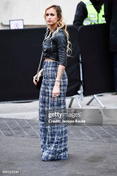 Alice Dellal is seen arriving at Chanel Fashion show during Paris Fashion Week : Haute Couture Spring/Summer 2018 on January 23, 2018 in Paris,...