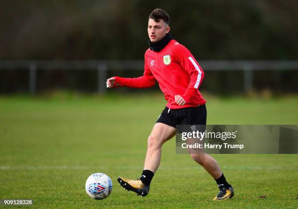 Otis Khan of Yeovil Town in action during a training session during the Yeovil Town media access day at Huish Park on January 23, 2018 in Yeovil,...