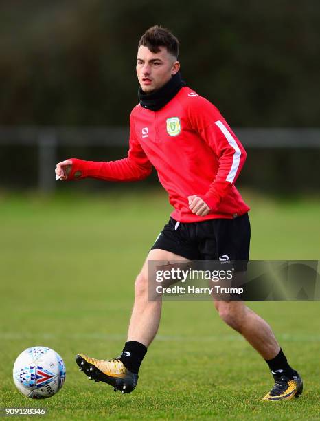 Otis Khan of Yeovil Town in action during a training session during the Yeovil Town media access day at Huish Park on January 23, 2018 in Yeovil,...