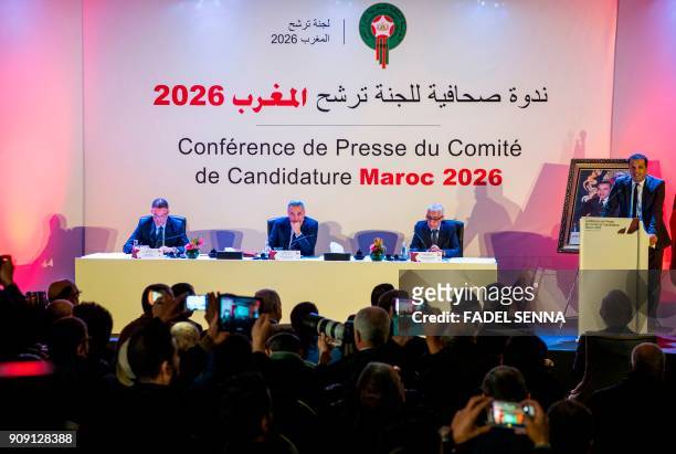 Fouzi Lekjaa , President of the Royal Moroccan Football Federation , Moulay Hafid Elalamy , chairman of the Moroccan Committee bidding for the 2026...