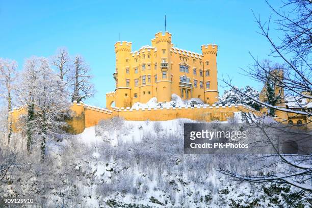 the hohenschwangau castle in winter, allgäu, germany - hohenschwangau castle stock pictures, royalty-free photos & images
