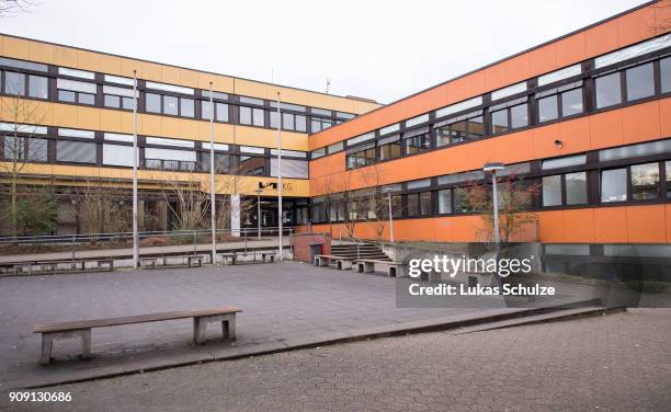 General view of the Kaethe Kollwitz comprehensive school following the stabbing of a pupil on January 23, 2018 in Luenen, Germany. A 15-year-old...