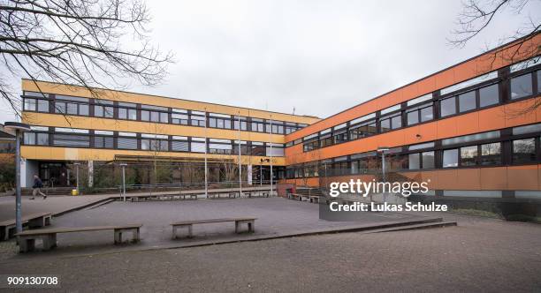 General view of the Kaethe Kollwitz comprehensive school following the stabbing of a pupil on January 23, 2018 in Luenen, Germany. A 15-year-old...