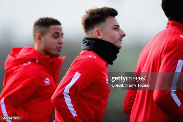 Otis Khan of Yeovil Town in action during a training session during the Yeovil Town media access day at Huish Park on January 23, 2018 in Yeovil,...