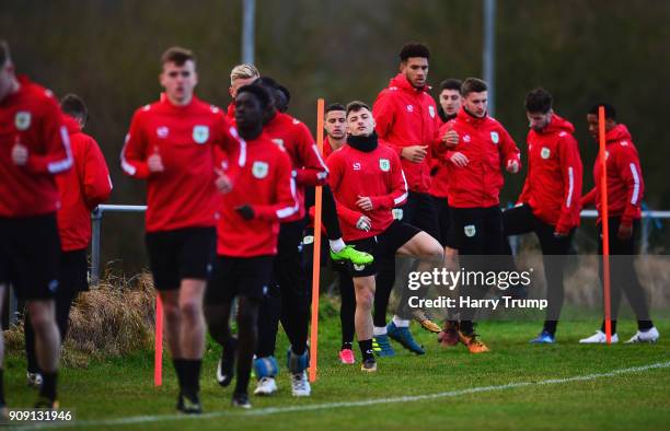 Otis Khan of Yeovil Town in action with his team mates during a training session during the Yeovil Town media access day at Huish Park on January 23,...