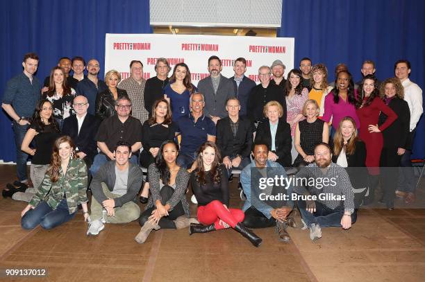 The cast and creative team pose at a photo call for the new broadway bound musical based on the hit iconic film "Pretty Woman" at The New 42 Studios...