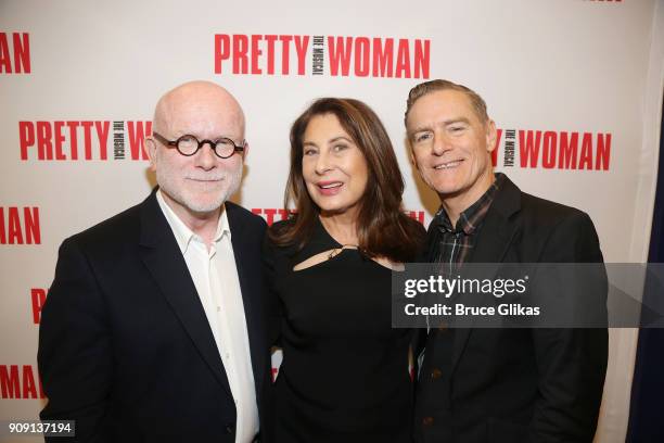 Jim Vallance, Lead Producer Paula Wagner and Bryan Adams pose at a photo call for the new broadway bound musical based on the hit iconic film "Pretty...