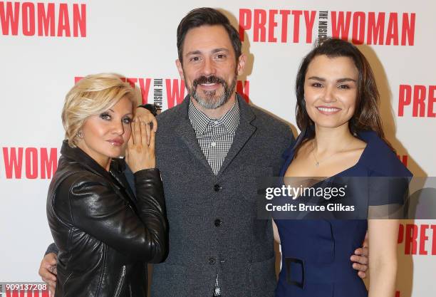 Orfeh, Steve Kazee and Samantha Barks pose at a photo call for the new broadway bound musical based on the hit iconic film "Pretty Woman" at The New...