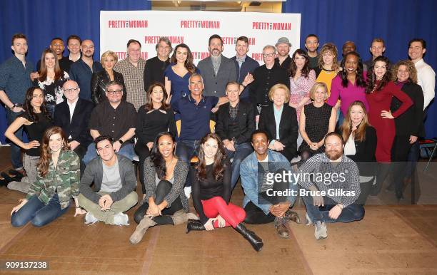 The cast and creative team pose at a photo call for the new broadway bound musical based on the hit iconic film "Pretty Woman" at The New 42 Studios...