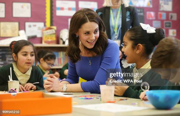 Catherine, Duchess of Cambridge meets children, teachers and other stakeholders as she launches a mental health programme for schools, the latest...