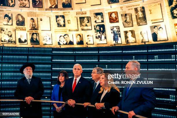 Vice President Mike Pence and his wife Karen , Yad Vashem Chairman Council Rabbi Israel Meir Lau , Yad Vashem Director Avner Shalev , Israeli Prime...