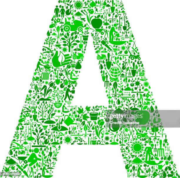 ilustraciones, imágenes clip art, dibujos animados e iconos de stock de carta de un jardín y jardinería vector icono patrón - letra a con flores vector a