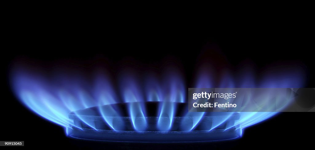 Blue Flames in Black (Gas Stove from side)