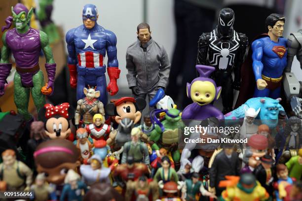 Toys that are to be recycled and repackaged are displayed during the 2018 London Toy Fair at Olympia Exhibition Centre on January 23, 2018 in London,...