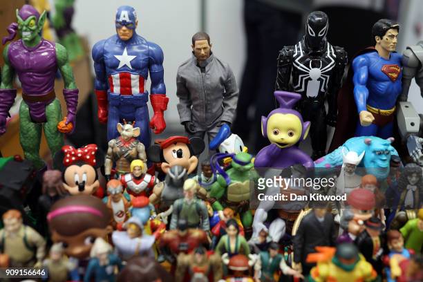 Toys that are to be recycled and repackaged are displayed during the 2018 London Toy Fair at Olympia Exhibition Centre on January 23, 2018 in London,...
