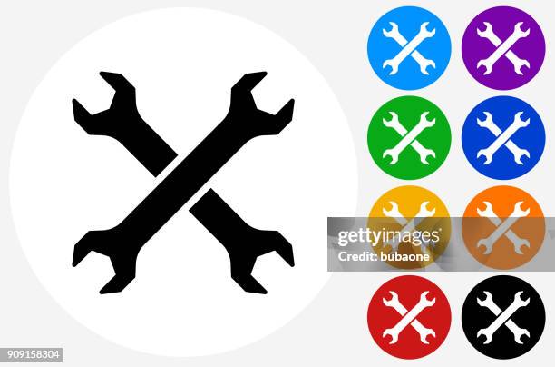 zwei gekreuzte schlüssel. - wrench stock-grafiken, -clipart, -cartoons und -symbole