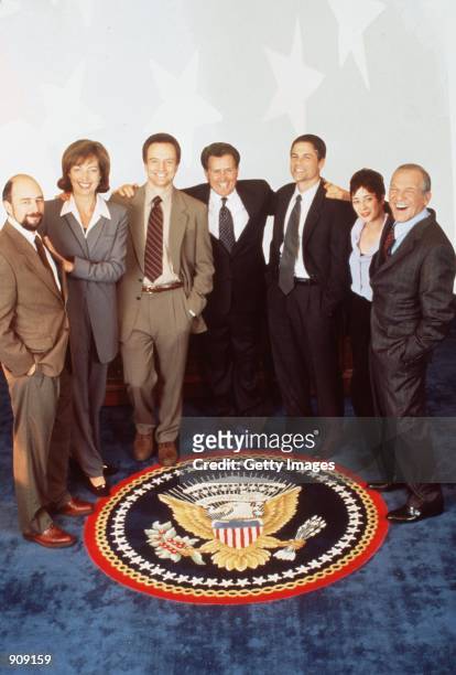 The cast of "The West Wing." From l-r: Richard Schiff , Allison Janney , Bradley Whitford , Martin Sheen , Rob Lowe , Moira Kelly and John Spencer ....
