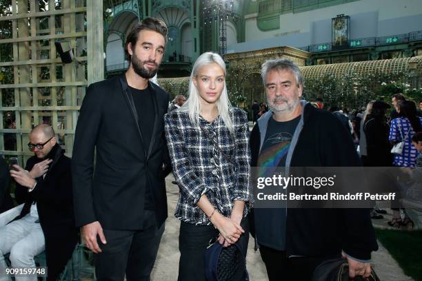 Jasper Pfrunder, Sasha Luss and Luc Besson attend the Chanel Haute Couture Spring Summer 2018 show as part of Paris Fashion Week on January 23, 2018...