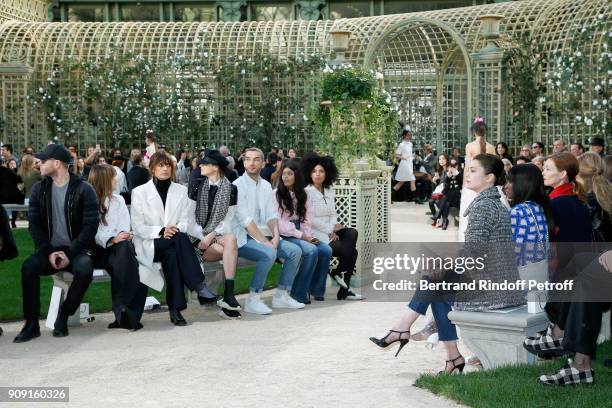 Ana Girardot, Caroline de Maigret, Stella Tennant, guest, Naomi Diaz, Lisa-Kainde Diaz and Aurelie Dupont attend the Chanel Haute Couture Spring...