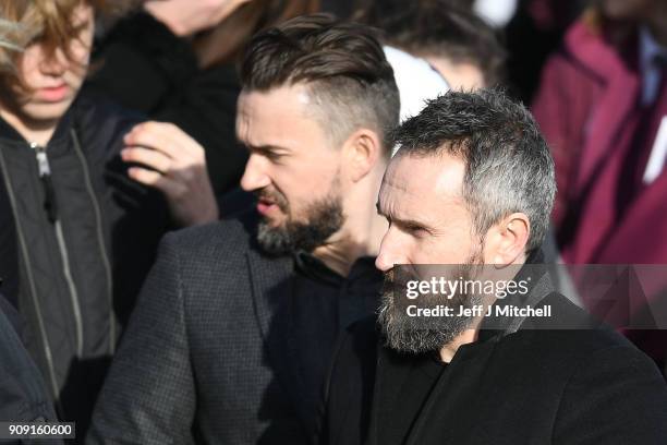 The Cranberries band members Mike Hogan and Noel Hogan stand outside St Ailbe's parish church in Ballybricken after Dolores O'Riordan's funeral on...