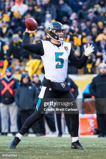 Blake Bortles of the Jacksonville Jaguars passes the ball during the second half of the AFC Divisional Playoff game against the Pittsburgh Steelers...