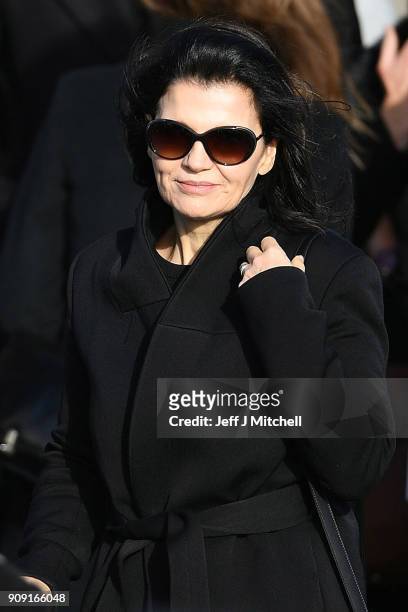 Ali Hewson, the wife of Bono from U2 stands outside St Ailbe's parish church in Ballybricken after the funeral on January 23, 2018 in Limerick,...