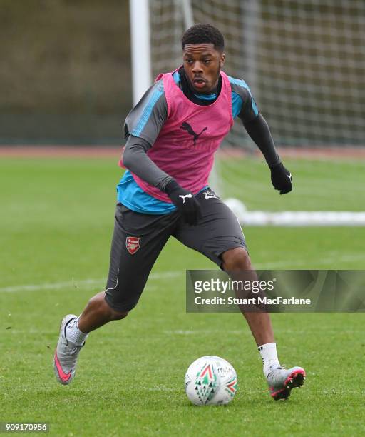 Chuba Akpom of Arsenal during a training session at London Colney on January 23, 2018 in St Albans, England.