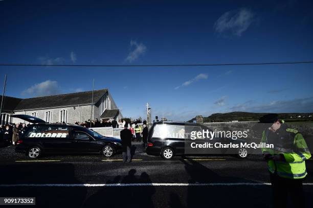 The late Dolores O'Riordan is taken from from St Ailbe's Church, Ballybricken following her funeral on January 23, 2018 in Limerick, Ireland. The...