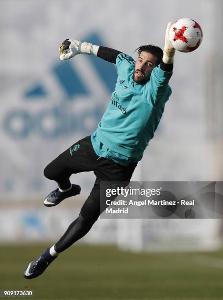 Kiko Casilla of Real Madrid in action during a training session at Valdebebas training ground on January 23, 2018 in Madrid, Spain.